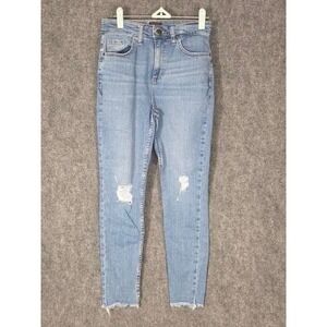 Lee High Rise Skinny Jeans Womens 6M Light Wash Distressed Raw Hem Denim Chic